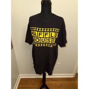 Waffle House Retro Logo Tee Shirt Cool Food Funny Yellow Black Cotton T-Shirt XL